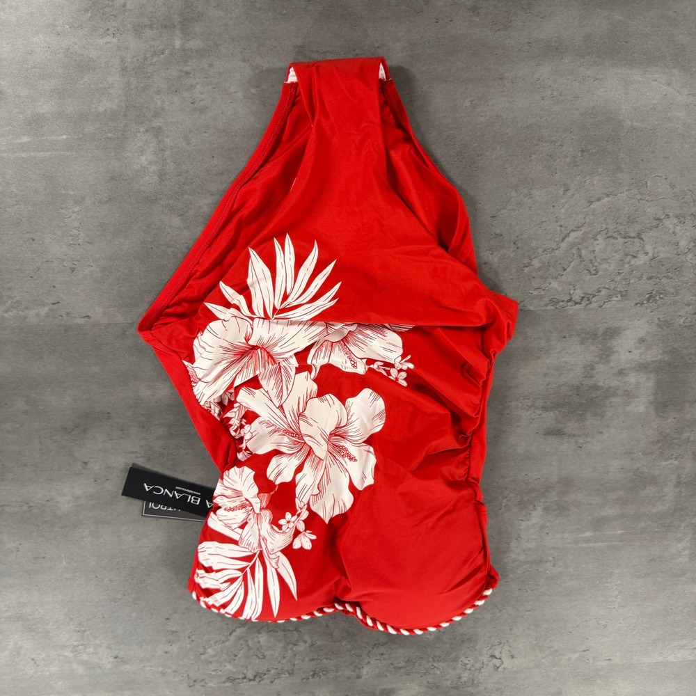 La Blanca Mariner Blooms Bandeau One-Piece Swimsuit 8 Red Floral Tummy Control